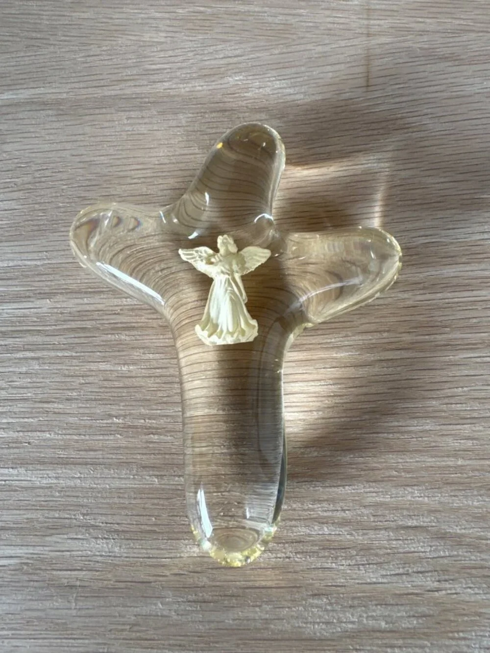 Crystal Star Fish Clear Glass Cross With Detailed Angel Figurine Inside
